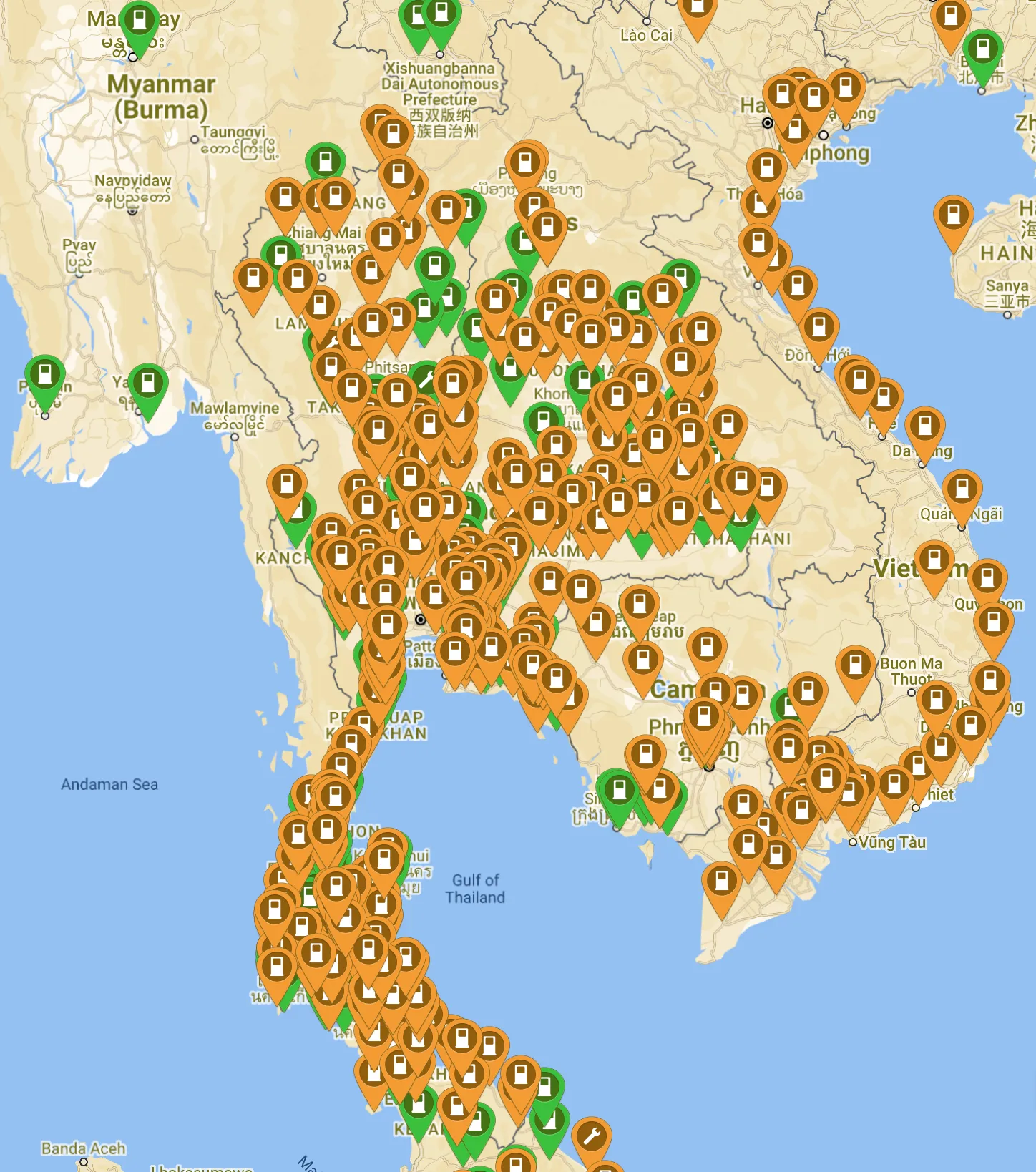 Карта зарядных станций в Таиланде